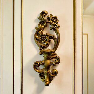 Vintage Homco Gold Wall Sconce Ornate 1970s Hollywood Regency Rococo Revival